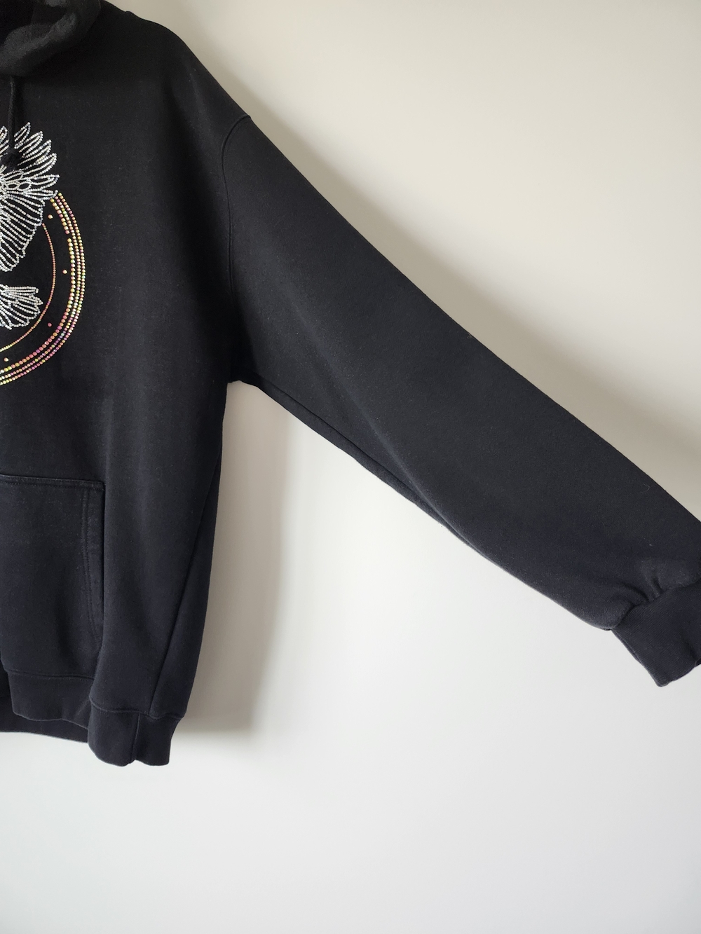 Black Pullover Hoodie with Eagle Rhinestone Graphic - Picture 4 of 9
